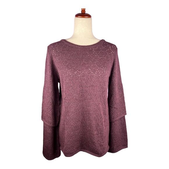 Elisabetta Pointelle Knit Tiered Sleeve Wool Alpaca Sweater Made in Italy - Picture 1 of 6